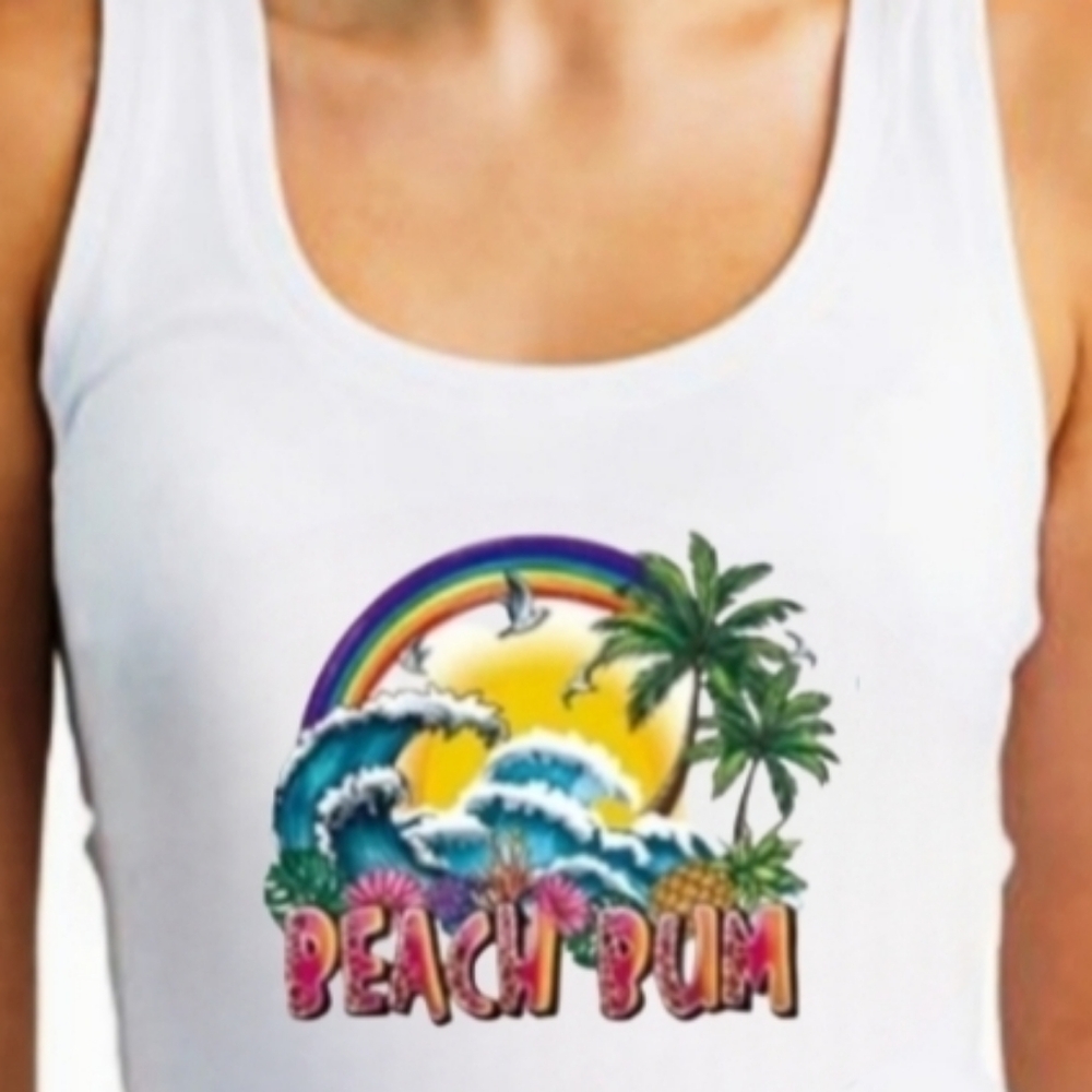 BEACH BUM Tank Top Handmade DTF GRAPHICS Various Colors And Sizes